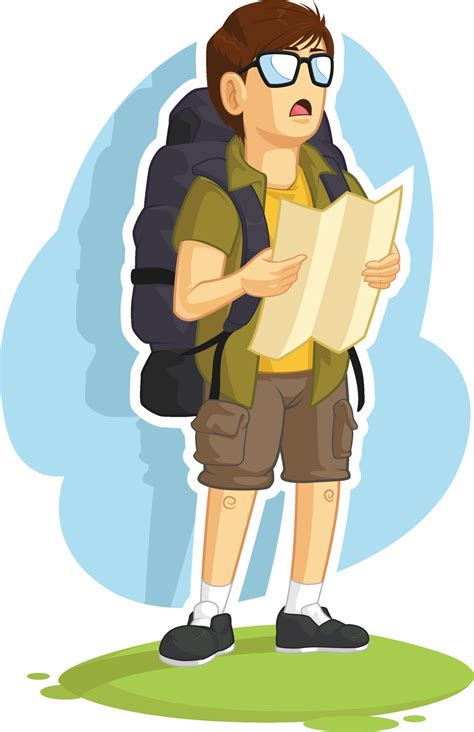 Backpacker Boy Reading Hiking Map Travel Direction Cartoon Drawing 2181713 Vector Art at Vecteezy