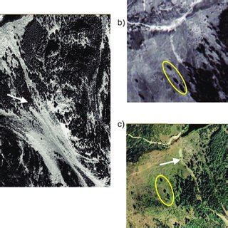 Examples of debris-flow activity at one specific catchment. a) 1956/57 ...