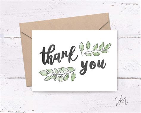 Thank You Card With Leaf Illustations Thank You Card, Appreciation Card, Printable Greeting ...