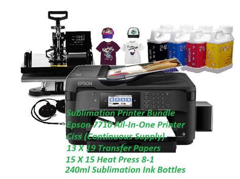 Sublimation Printer Maga Bundle 7710 Printer,CISS,8-1 Heat Press,cutter,240ml in - Printers