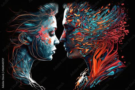 Man and Woman in Love Abstract Art, Man and Woman Face to Face ...