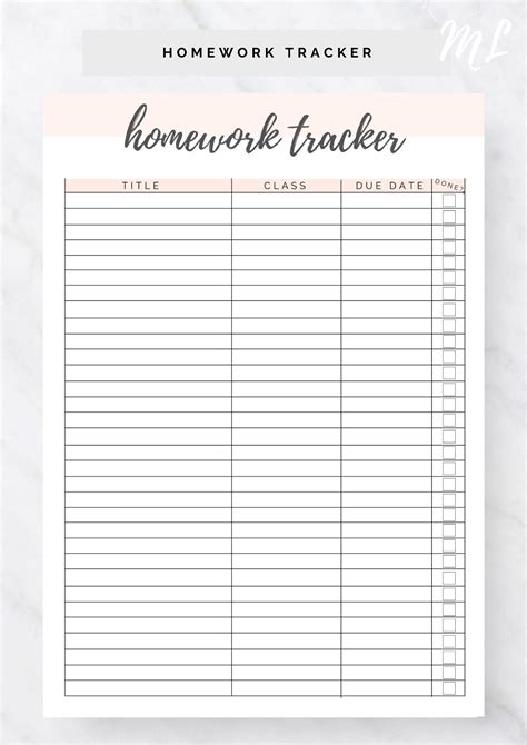 Homework Tracker, Printable Planner, Homework Planner, Assignment ...