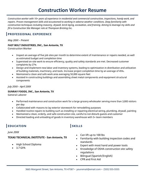 15+ Construction Resume Examples & Templates for 2024