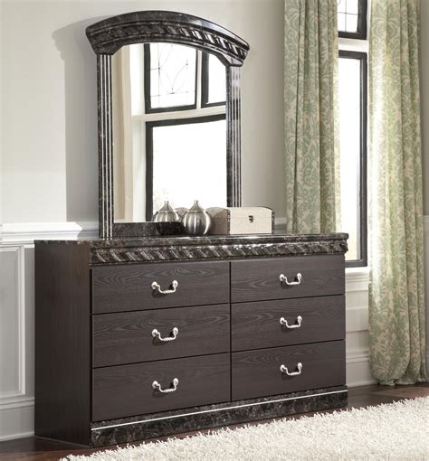 Signature Design by Ashley Vachel Traditional Dresser & Bedroom Mirror with Faux Marble Trim ...