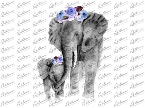 Watercolor Elephant Mom and Baby Png Download - Etsy