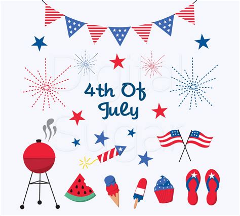 4th Fourth of July Clipart, Independence Day Firework Clipart, Patriotic Clip Art with BBQ and ...