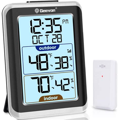 GEEVON Indoor Outdoor Thermometer Wireless Digital Hygrometer Temperature Gauge with Time，200ft ...