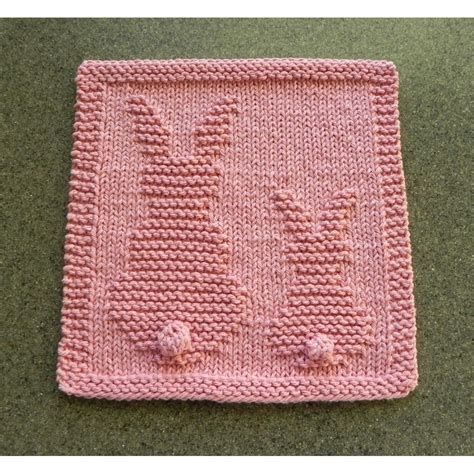 Hand Knitted Dishcloth with 2 Pink Bunnies made with 100% cotton yarn ...