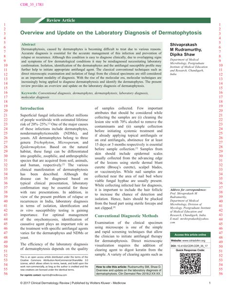 (PDF) Overview and update on the laboratory diagnosis of dermatophytosis