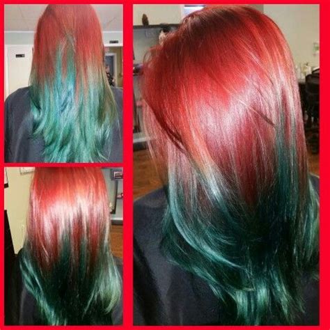 Red to joico peacock green ombré | Red ombre hair, Ombre hair blonde ...