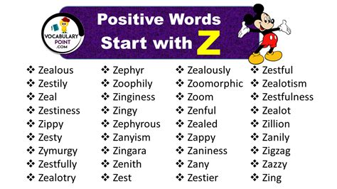 Positive Vocabulary Words that Start with Z - Vocabulary Point