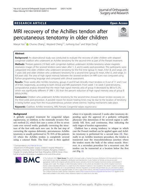 (PDF) MRI recovery of the Achilles tendon after percutaneous tenotomy in older children