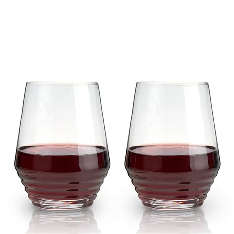 Viski Deco Crystal Wine Glasses Set of 2, No-Lead Premium Crystal Clear Glass, Modern Stemless ...