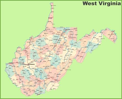 Road map of West Virginia with cities