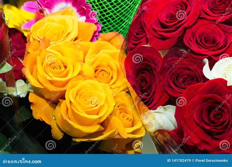 Beautiful Bouquets of Roses, Red and Yellow Flowers Stock Image - Image ...