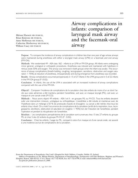 (PDF) Airway complications in infants: Comparison of laryngeal mask airway and the facemask-oral ...