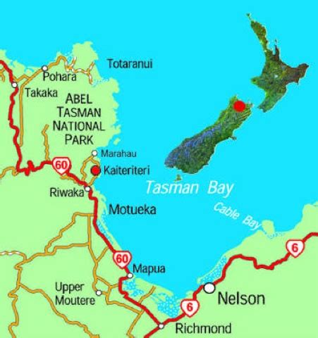 Trekking and Slack Packing in the Abel Tasman: Google Map of Abel Tasman National Park and ...