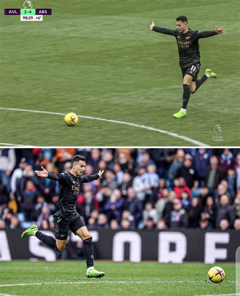 Arsenal's Gabriel Martinelli pictured celebrating his goal before he ...