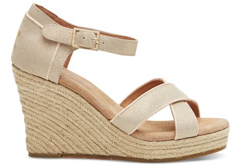 Toms Metallic Suede Women's Strappy Wedges in Natural | Lyst