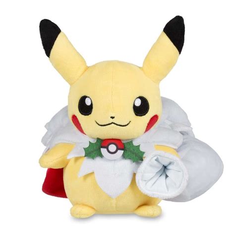 Official Pikachu Delibird Holiday Poké Plush is carrying a sack full of goodies and wearing a ...