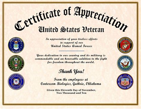 Veteran Appreciation Certificate | Certificate of recognition template, Certificate of ...