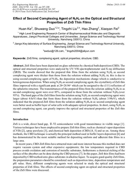 Effect of Second Complexing Agent of N2H4 on the Optical and Structural Properties of ZnS Thin ...