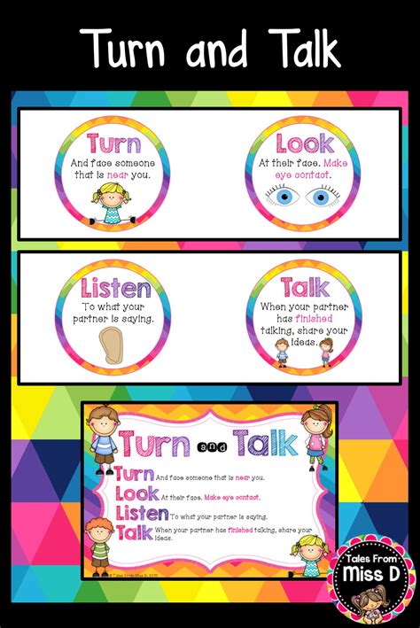 Set up "Turn and Talk" in your classroom with this bright and colourful poster set. Comes with 2 ...