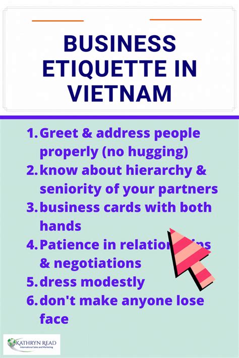 the business etiquette in vietnam is shown with an arrow pointing up to it