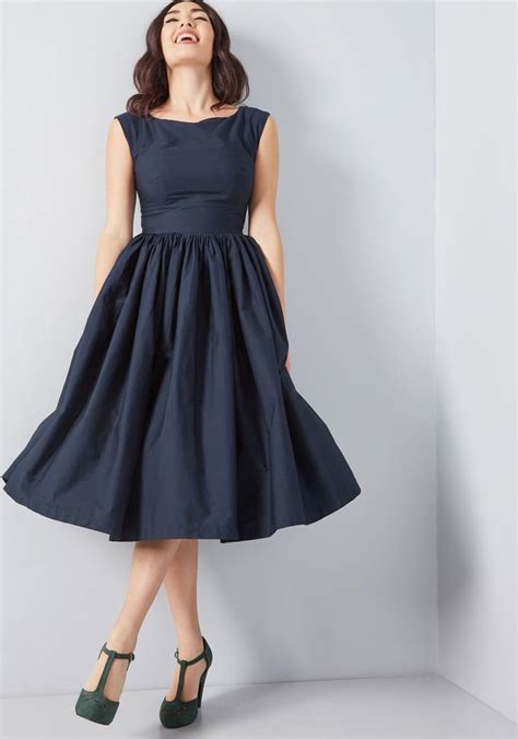 ModCloth Fabulous Fit and Flare Dress with Pockets in Navy Navy | Flare dress, Evening dress ...