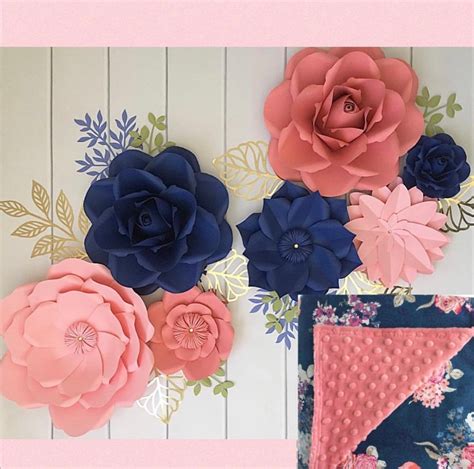 Coral Navy Paper Flowers Set for Nursery Decor With Gold - Etsy