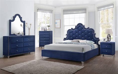 Caroline Bedroom Set in Navy Blue by Meridian Furniture