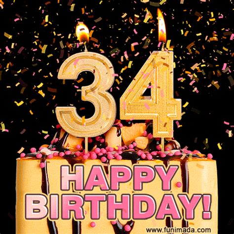 Happy 34th Birthday Cake GIF and Video with sound free download | Funimada.com