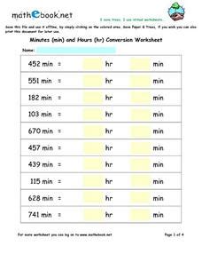 Converting Minute to Hours Worksheet for 3rd - 5th Grade | Lesson Planet