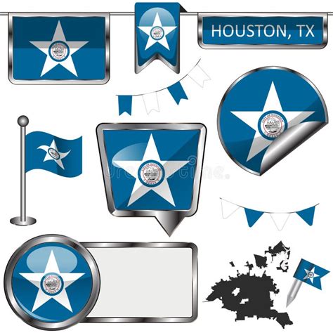 Glossy Icons with Flag of Houston, TX Stock Vector - Illustration of ...