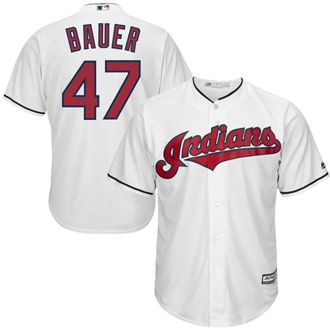 Majestic Trevor Bauer Cleveland Indians White Official Cool Base Player Jersey