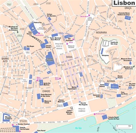 Lisbon attractions map - Lisbon top attractions map (Portugal)