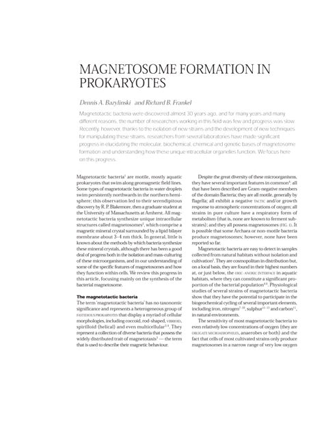 (PDF) Magnetosome Formation in Prokaryotes