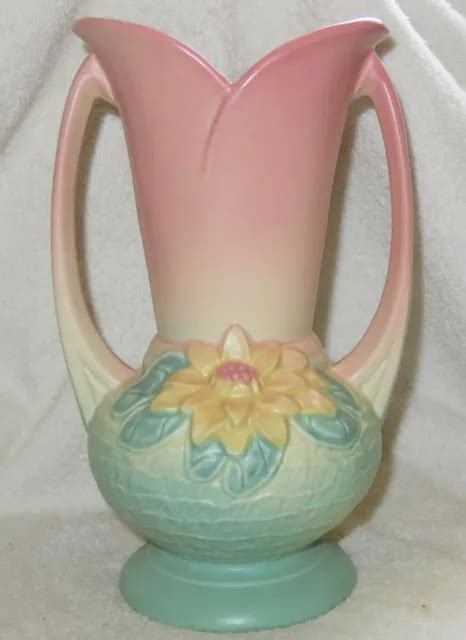 HULL ART POTTERY Vase Water Lily L-10 - 9 1/2" Pink Green Pastel USA ...