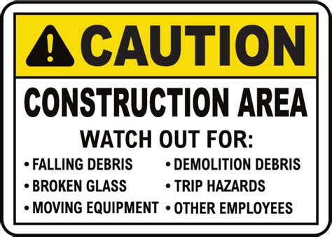 Caution Construction Area Sign - Save 10% Instantly