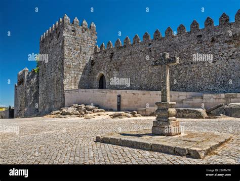 Crenellated walls and towers at Castelo, medieval castle in Trancoso ...