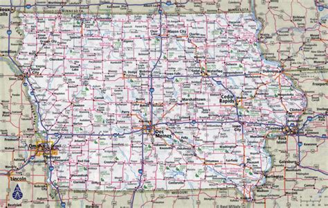 Large detailed roads and highways map of Iowa state with cities ...