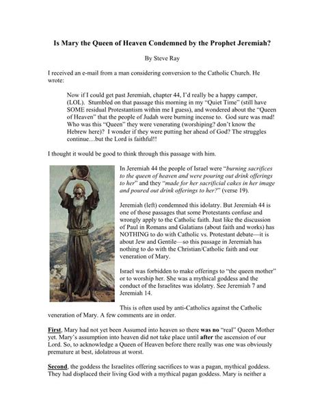 Is Mary the Queen of Heaven Condemned by the Prophet Jeremiah? - DocsLib