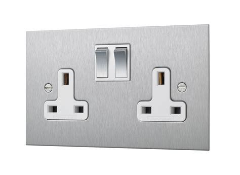 Satin Stainless Steel Double Socket - Twin Switched 2 Gang 13 Amp - Wandsworth Electrical