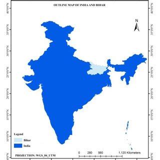 A) Outline Map of India and Bihar B) Outline Map of Bihar and Patna ...