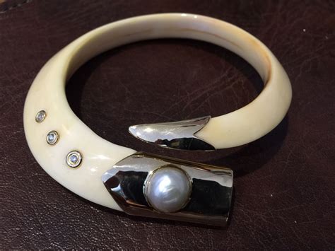 Boar Tusk 18ct Yellow Gold Mabe Pearl and Diamonds by Estelle Milfirer ...