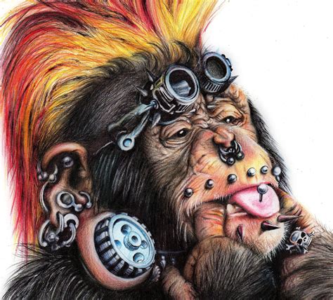 Monkey original drawing Art of Colored pencils Punk style | Etsy