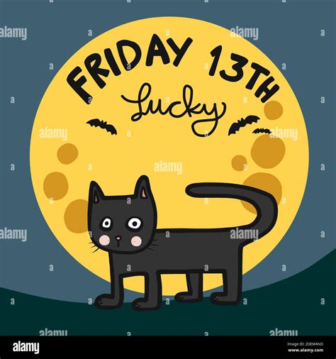 Black cat and Full moon, Lucky Friday 13th cartoon vector illustration Stock Vector Image & Art ...