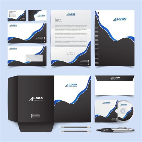 Corporate Identity Set. Blue and Black Stationery Template Design Kit. Branding Template ...