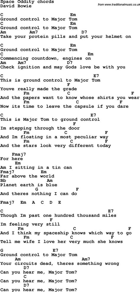 lyrics with guitar chords for space oddity chords for space oddity | Easy guitar songs, Guitar ...