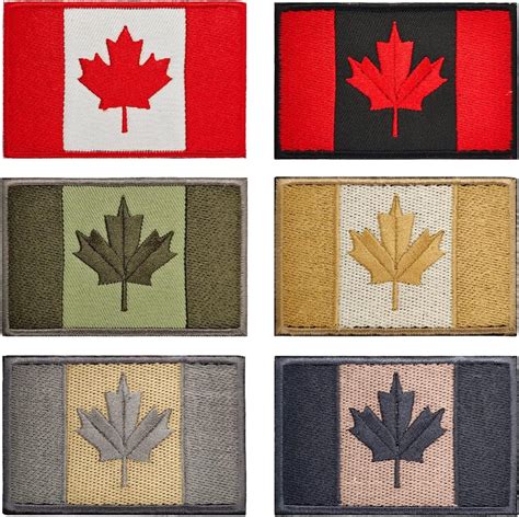 Canada Flag Patch, 6 PCS Canadian Flag Patches Hook Loop Embroidered Sew on Hats Clothes Jeans ...